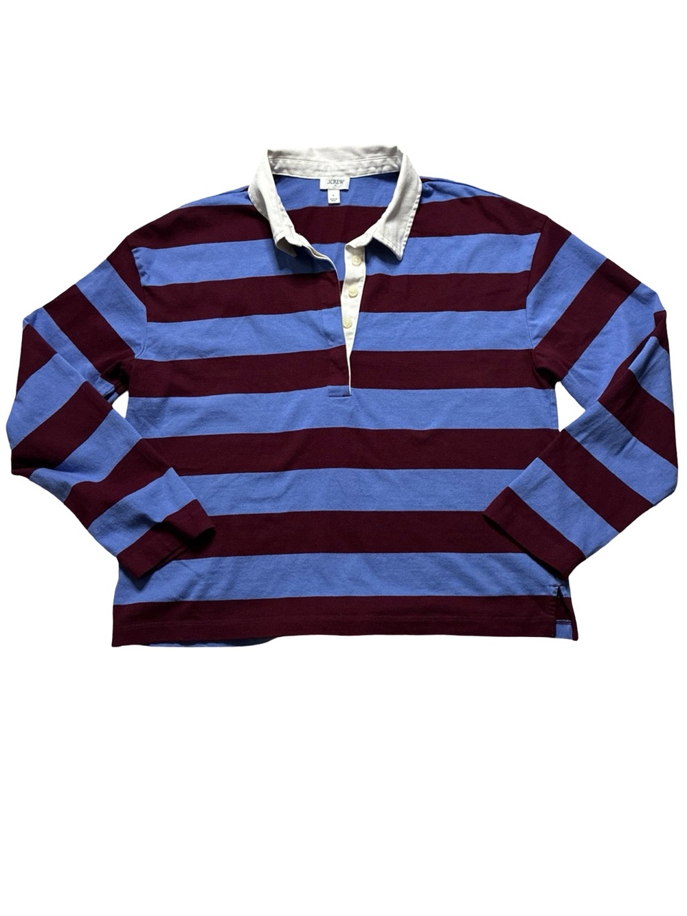 J. Crew Woman’s Striped Rugby Polo in Light Blue & Burgundy